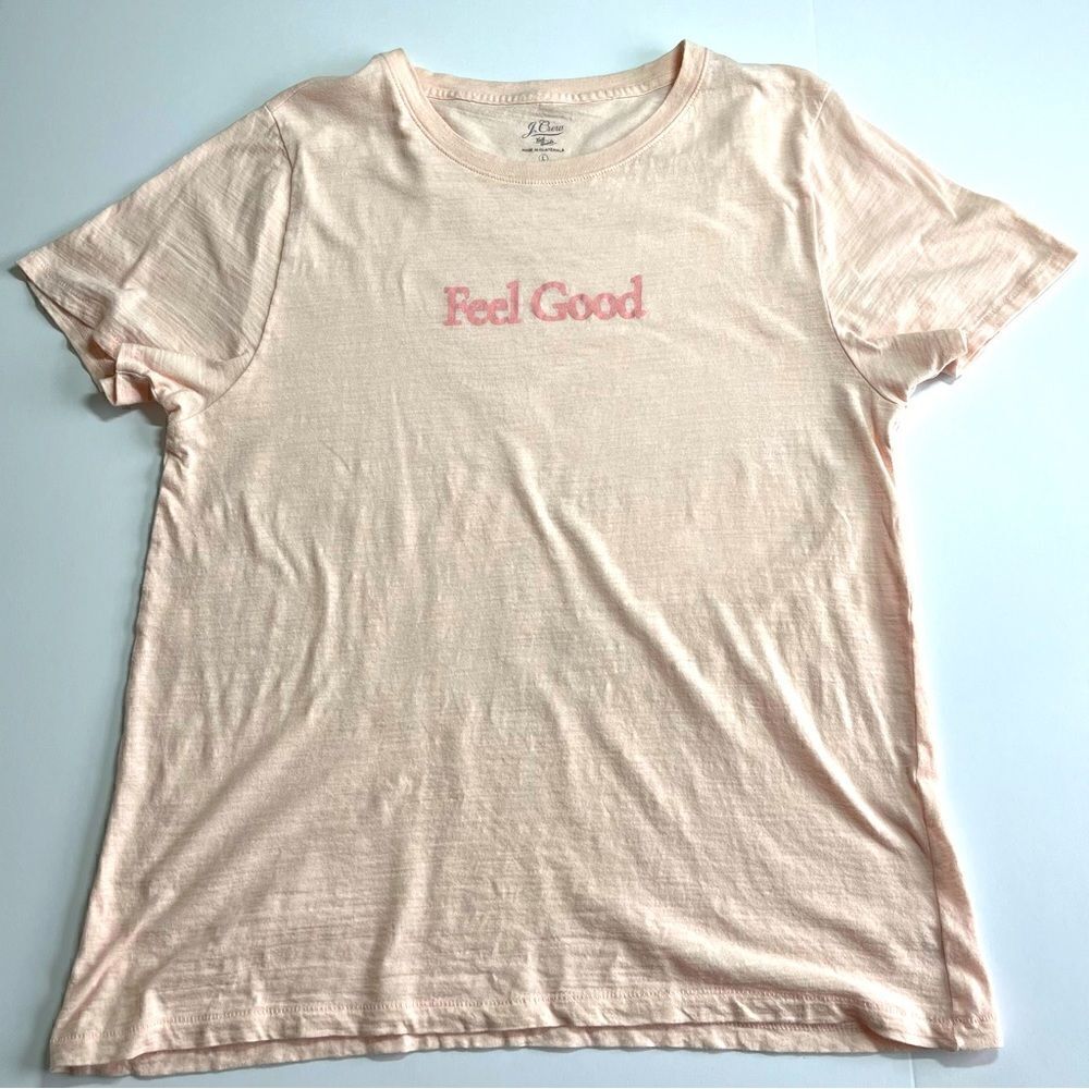 J. Crew Short Sleeve Lightweight Cotton Tee Pale Pink FEEL GOOD Expression Large